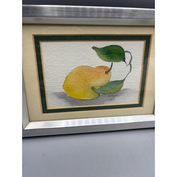 Set Of 2 Framed Watercolor Fruit Prints Apple & Pear Signed Decor Kitchen - Picture 2 of 6